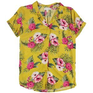 P.J. Salvage Womens Tropical Print Button Down Pajama Tops, Multicoloured, NWT